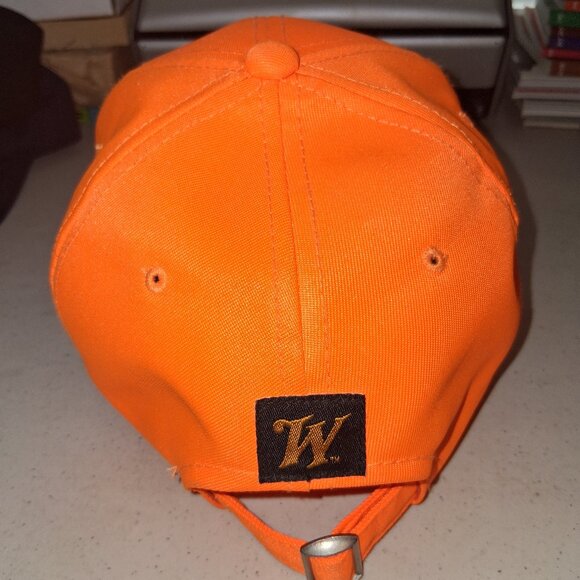 Winchester Blaze Orange Safety Baseball Cap Hunting Hat Vintage Logo Strap Back - Picture 2 of 3